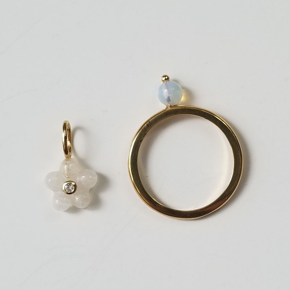 Sapphire Moonstone Charm + Avery Moonstone Ring Set